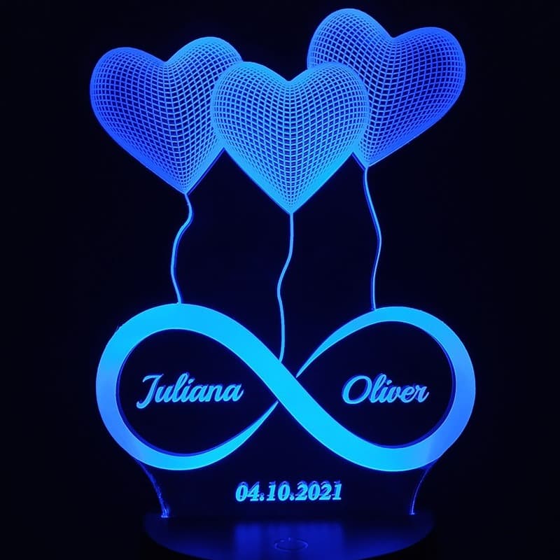 DESIGN ELLE 3D Illusion 4 Heart Personalised Lamp Artistic Gifts Personalized 3D Illusion Led Lamp Special for Anniversary and Other Occasions