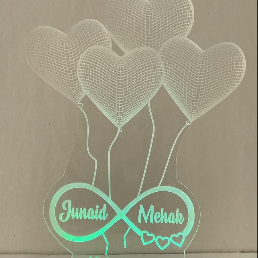 DESIGN ELLE 3D Illusion 4 Heart Personalised Lamp Artistic Gifts Personalized 3D Illusion Led Lamp Special for Anniversary and Other Occasions