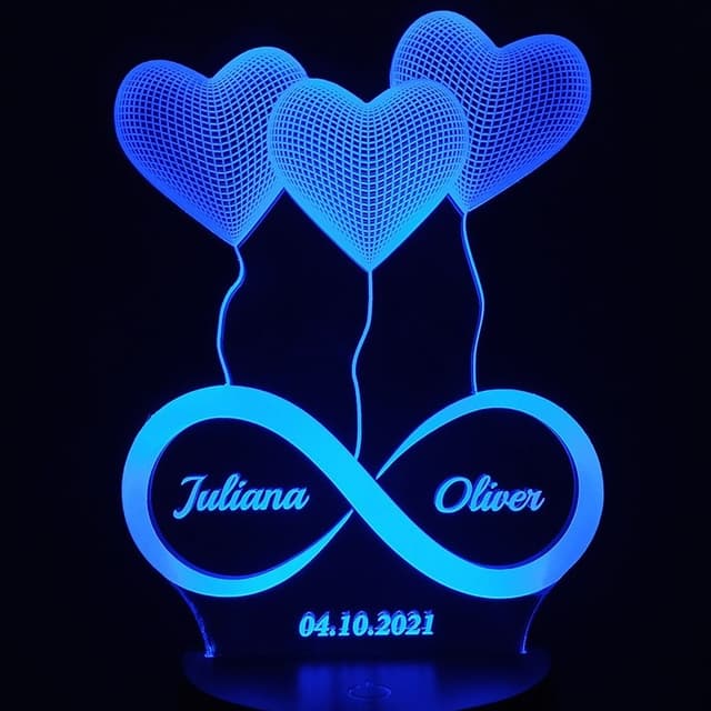 DESIGN ELLE 3D Illusion 4 Heart Personalised Lamp Artistic Gifts Personalized 3D Illusion Led Lamp Special for Anniversary and Other Occasions